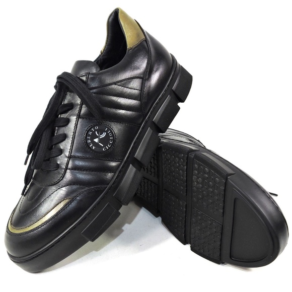 ALBERTO CICCIOLI ?? MEN\'S BLACK SOFT LEATHER COMFORT SNEAKERS
